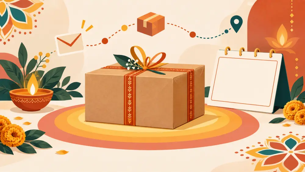 A parcel moving through an order, packing and delivery workflow