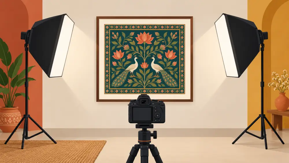 A product photographed beside a window with a reflector and a phone