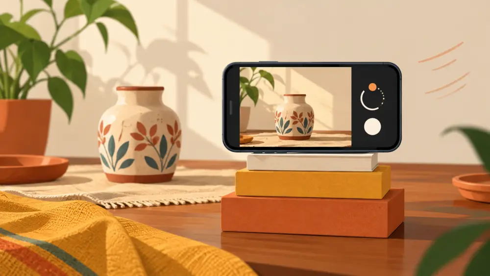 A product photographed beside a window with a reflector and a phone