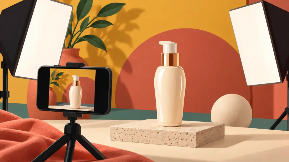 A product photographed beside a window with a reflector and a phone