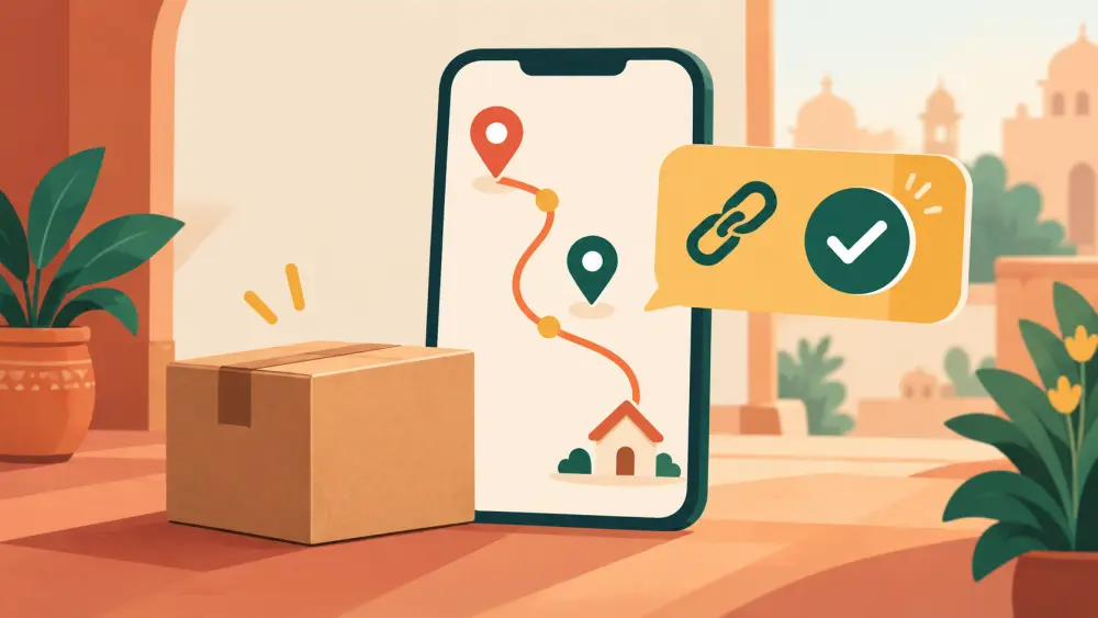 A parcel moving through an order, packing and delivery workflow