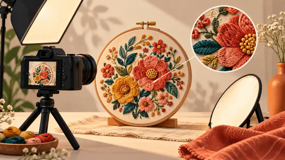 A product photographed beside a window with a reflector and a phone