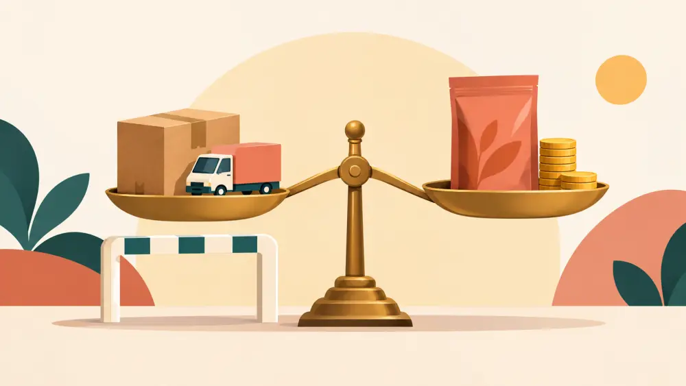 A parcel moving through an order, packing and delivery workflow