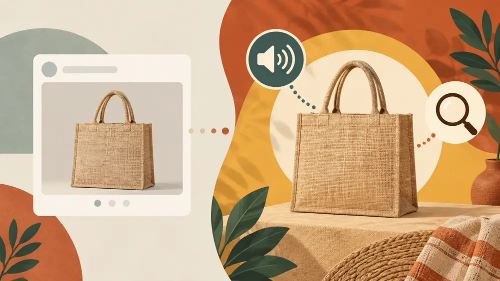 An independent online storefront with a product display and shopping bag