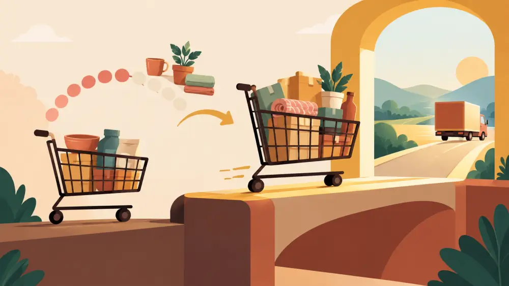 A parcel moving through an order, packing and delivery workflow
