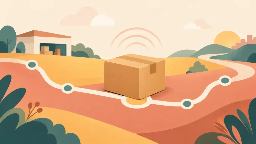 A parcel moving through an order, packing and delivery workflow